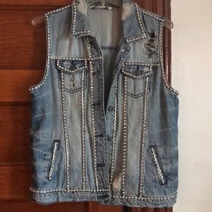 Rhinestone denim vest